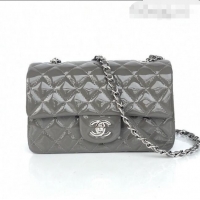 Reasonable Price Chanel Quilted Patent Leather Small 20cm Flap Bag A1116 Gray/Silver 2020