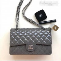 Promotional Chanel Patent Calfskin Medium Classic Flap Bag A1112 Grey/Silver