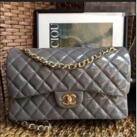 Top Discount Chanel Quilted Patent Leather Large Flap Bag A1113 Gray/Gold 2020