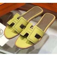 Trendy Design Hermes Santorini Epsom Calfskin Cut-out Classic H Flat Slide Sandals 070503 Yellow