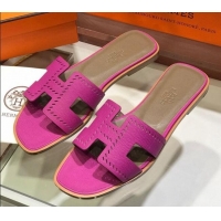 Good Quality Hermes Santorini Epsom Calfskin Cut-out Classic H Flat Slide Sandals 070514 Purple