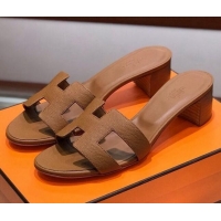 Good Quality Hermes Santorini Epsom Calfskin Classic H Heeled Slide Sandals 070529