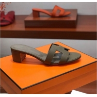 Low Cost Hermes Santorini Epsom Calfskin Classic H Heeled Slide Sandals 070531