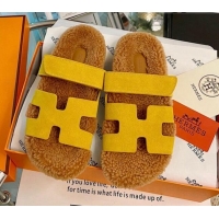 Well Crafted Hermes Chypre Wool and Suede Flat Sandals 070803 Yellow 2021