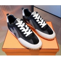 New Design Hermes Suede Stitching H Sneakers 070945 Black