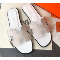 New Design Hermes Oran Crystal Suede Slide Sandal 070955 White 2021