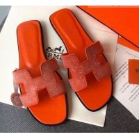 Super Quality Hermes Oran Crystal Suede Slide Sandal 070955 Red 2021