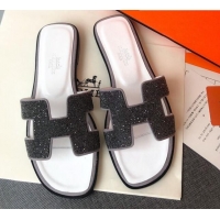 Best Luxury Hermes Oran Crystal Suede Slide Sandal 070955 Grey 2021