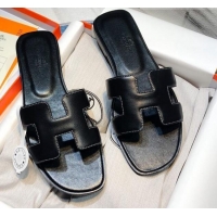 Hot Style Hermes Oran Calfskin Flat Slide Sandal 070969 Black