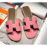 Perfect Hermes Oran Classic Calfskin Flat Slide Sandal 070969 Pink