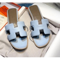 Good Product Hermes Oran Classic Calfskin Flat Slide Sandal 070969 Blue