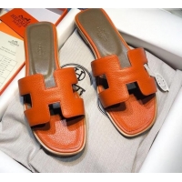 Top Design Hermes Oran Classic Calfskin Flat Slide Sandal 070975 Orange