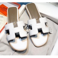 Most Popular Hermes Oran Classic Calfskin Flat Slide Sandal 070975 White