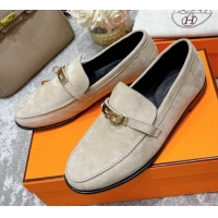 Top Design Hermes Mocasini Suede Loafers 081101 Light Grey