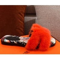 Sophisticated Hermes Oran Mink Fur Flat Slide Sandals 081431 Orange