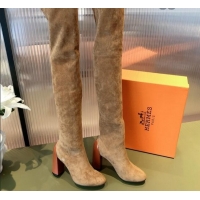 Grade Quality Hermes Lycra Over-Knee High Boots 10cm 082004 Brown 2021