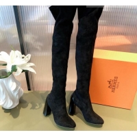 Super Quality Hermes Lycra Over-Knee High Boots 10cm 082004 Black 2021