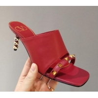 New Design Valentino Roman Stud Lambskin Heel Mules 7cm 030883 Red 2021