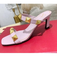 Shop Duplicate Valentino Rockstud Double Strap Heel Slide Sandals  6.5 cm 061524 Pink 2021