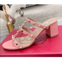 Good Product Valentino Rockstud Patent Leather Slide Sandal 6cm 061535 Pale Pink