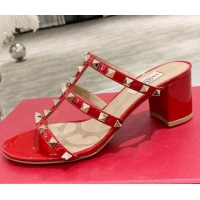 Low Price Valentino Rockstud Patent Leather Slide Sandal 6cm 061535 Red