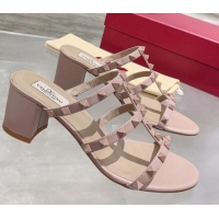 Good Product Valentino Rockstud Matte Calfskin Slide Sandal 6cm 061535 Nude Pink