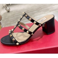 Super Quality Valentino Rockstud Calfskin Slide Sandal 6cm Black 061540