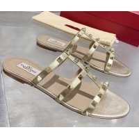 Best Price Valentino Rockstud Calfskin Flat Slide Sandal 061557 Gold