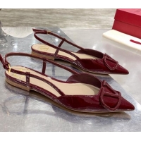 Good Quality Valentino VLogo One-Tone Patent Leather Slingback Ballet Flat 061565 Burgundy