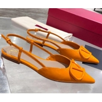 Top Design Valentino VLogo One-Tone Patent Leather Slingback Ballet Flat 061565 Orange