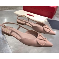 Luxury Cheap Valentino VLogo One-Tone Patent Leather Slingback Ballet Flat 061565 Nude