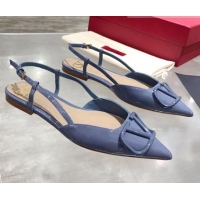 Good Taste Valentino VLogo One-Tone Patent Leather Slingback Ballet Flat 061565 Blue