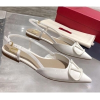 Top Quality Valentino VLogo One-Tone Patent Leather Slingback Ballet Flat 061565 White