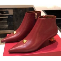 Lowest Price Valentino Roman Stud Calfskin Short Boots 4.5cm 070631 Burgundy