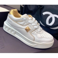 Low Price Valentino One Stud Low-Top Nappa Sneakers White Leather 070657 White/Gold