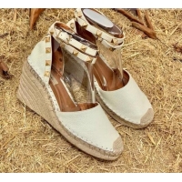 Good Product Valentino Double Rockstud Grainy Calfskin Wedge Espadrillas 6.5cm 070881 White