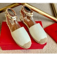 Top Quality Valentino Grainy Calfskin Rockstud Double Flat Espadrillas 070897 White