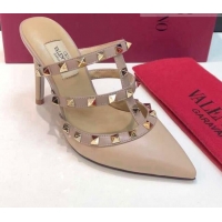 Popular Style Valentino Rockstud Lambskin Heeled Mules 9.5cm 071330 Nude 2021