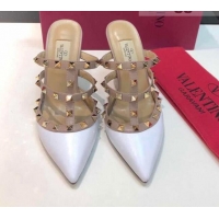 Charming Valentino Rockstud Lambskin Heeled Mules 9.5cm 071330 White 2021