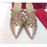 Top Grade Valentino Rockstud Lambskin Heeled Mules 9.5cm 071330 Rose Gold 2021