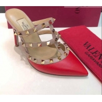 Sophisticated Valentino Rockstud Lambskin Heeled Mules 9.5cm 071330 Red