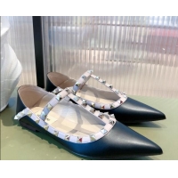 Discount Valentino Rockstud Matte Leather Ballet Flat Dusty 071376 Black 2021