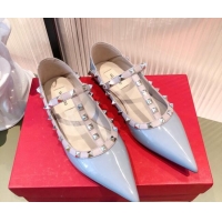 Top Quality Valentino Rockstud Patent Leather Ballet Flat 071380 Blue 2021