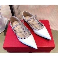 Good Product Valentino Rockstud Patent Leather Ballet Flat 071380 White