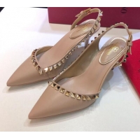 Fashion Valentino Rockstud Leather Open Pumps 6.5cm 071386 Beige 2021