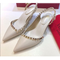 Super Quality Valentino Rockstud Leather Open Pumps 6.5cm 071386 White 2021