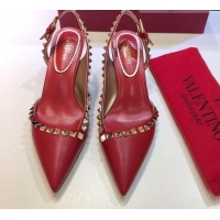 Low Price Valentino Rockstud Leather Open Pumps 6.5cm 071386 Red 2021