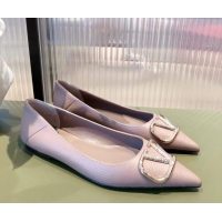 New Style Valentino Silver VLogo Grained Leather Ballet Flat 071387 Dusty Pink 2021 