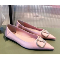 Low Price Valentino Silver VLogo Grained Leather Ballet Flat 071387 Light Pink 2021 