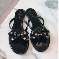 Perfect Valentino PVC Stud Flat Flip-flops 804052 Black 2021